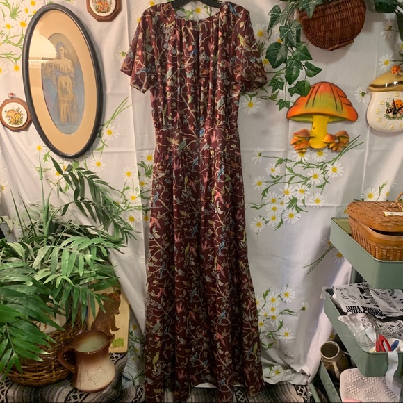 NWT J Crew brown gold bird menagerie maxi dress - Picture 7 of 9